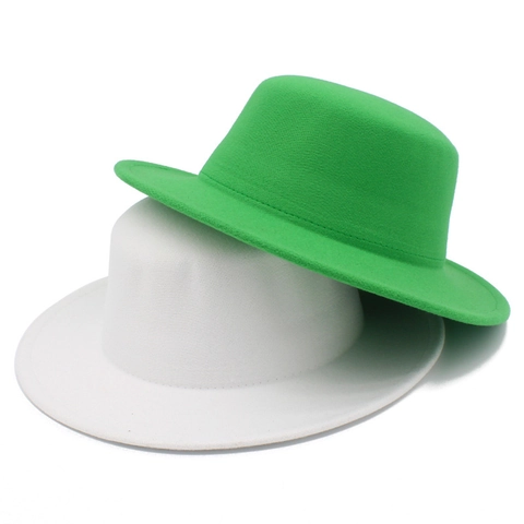 Flat Top Fedora Hat Wide Brim Polyester Cotton Blend For Men Women Retro Solid Color Autumn Winter British Style Jazz Hat