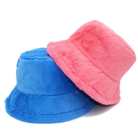 Sombrero de Pescador de Piel Sintética Cálido de Invierno para Mujer Color Sólido Peluche Gorro de Sol Suave para Exterior