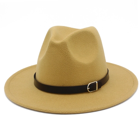Unisex Lightweight Polyester Felt Fedora Hat Retro Wide Brim Jazz Cap With Belt Buckle For Women Men Casual Party Wear