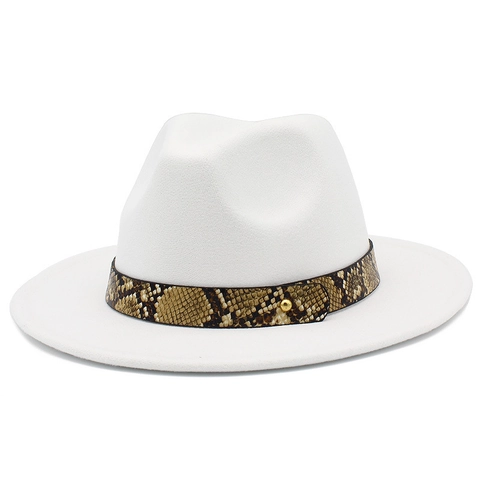 Sombrero Fedora Unisex de Ala Ancha Con Cinturón Estampado de Serpiente Remache Dorado Mezcla de Algodón y Poliéster Sombrero de Jazz Para Hombre Mujer