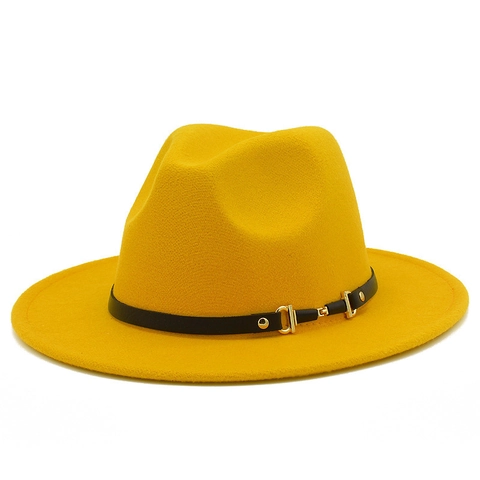Vintage Britischer Stil Fedora Hut Breite Krempe Jazz Hut Damen Herren Baumwollmischung Lederband Trensenschnalle Warme Mütze