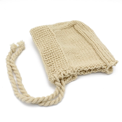 Vintage Sweet Women Lace-Up Knitted Beanie Hat Winter Warm Ear Protection Solid Color Woolen Yarn Crochet Bonnet Cap