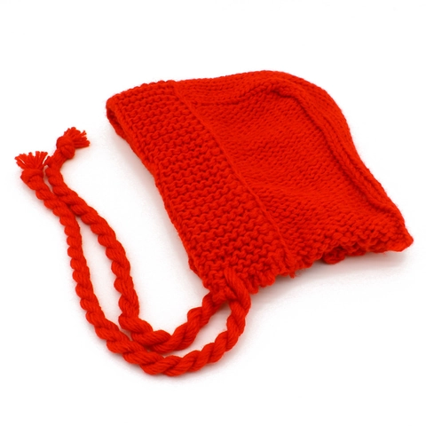Vintage Sweet Women Lace-Up Knitted Beanie Hat Winter Warm Ear Protection Solid Color Woolen Yarn Crochet Bonnet Cap