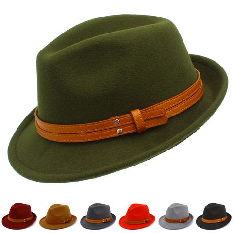 Sombrero Fedora Unisex Vintage de Fieltro Con Banda de Cuero Y Remaches Metálicos Ajustable Ala Ancha Jazz Cap Mujeres Hombres