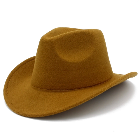 Western Cowboy Hat For Women Men Vintage Wide Brim Polyester Felt Fedora Jazz Hat Solid Color Outdoor Travel Sun Hat