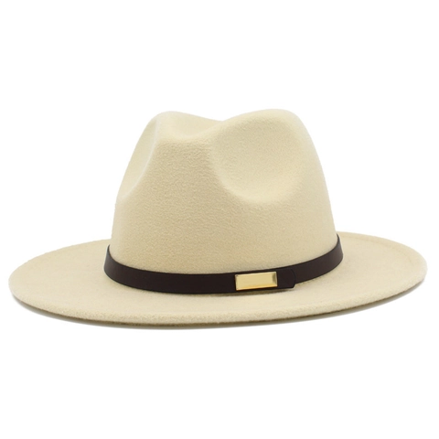 British Style Wide Brim Fedora Hat For Women Men Solid Color Polyester Wool Felt Jazz Hat With Belt Buckle Vintage Party Hat