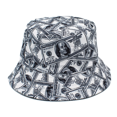 Hip Hop Cotton Blend Bucket Hat With US Dollar Banknote Print For Men Women Casual Streetwear Sunshade Fisherman Hat