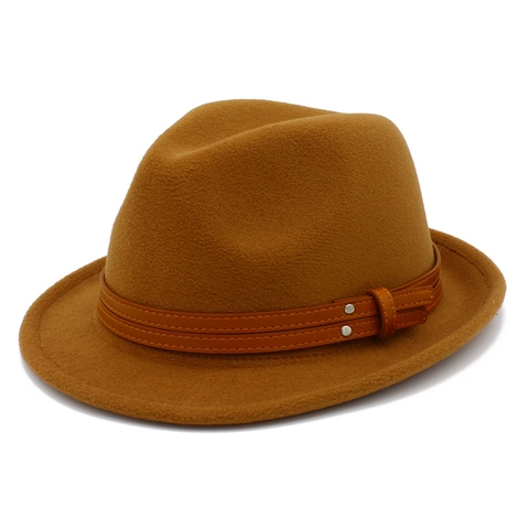 Sombrero Fedora Unisex Vintage de Fieltro Con Banda de Cuero Y Remaches Metálicos Ajustable Ala Ancha Jazz Cap Mujeres Hombres