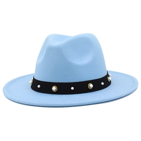 Vintage Polyester Wolloptik Fedora Hut Für Damen Eleganter Dekorband Kunstperlen Dekor Jazz Hut Breite Krempe Sonnenschutz Party Kopfbedeckung