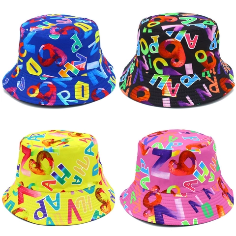 Μοντέρνο Casual Βαμβακερό Καπέλο Bucket με Πολύχρωμα Γράμματα Street Trend Graffiti Σκίαστρο Καπέλο Ψαρά Εξωτερικού Χώρου Παραλία για Γυναίκες Άνδρες