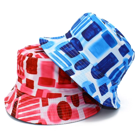Fashion Unisex Abstract Geometric Print Bucket Hat Cotton Canvas Sun Protection Outdoor Travel Fisherman Hat One Size