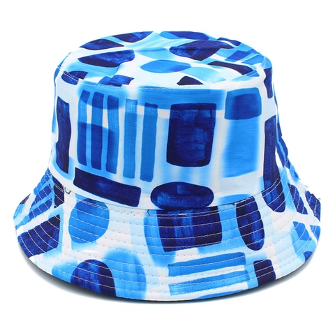 Chapeau Bob à Imprimé Géométrique Abstrait à la Mode en Coton Unisexe Pare-Soleil Style Streetwear Extérieur Décontracté