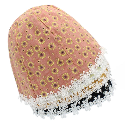 Women Floral Cotton Bucket Hat With Lace Trim Sweet Pastoral Style Sun Hat Breathable Foldable Outdoor Beach Hat Summer Travel Headwear