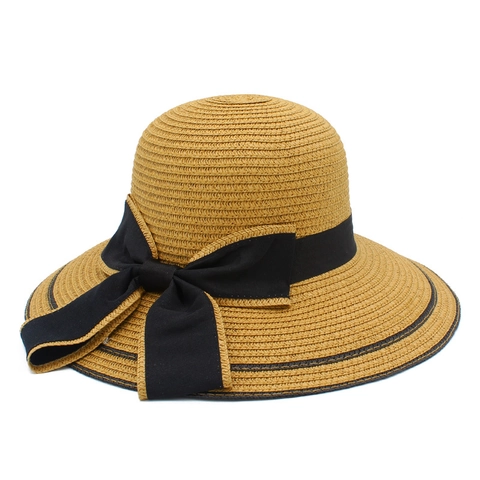 Women Elegant Wide Brim Straw Sun Hat With Large Bowknot Summer Beach UV Protection Foldable Breathable Shading Vacation Hat