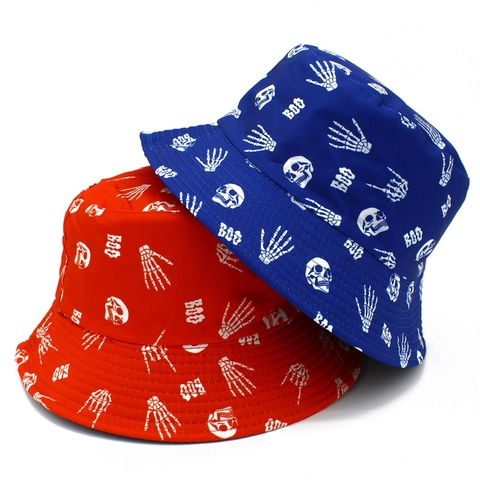 Halloween Schedel Print Vissershoed Katoen Skelet BOO Patroon Hip Hop Zonnescherm Unisex Streetwear Mode Opvouwbaar