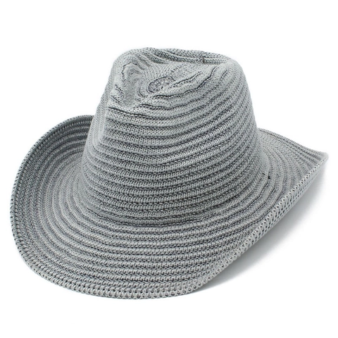 Unisex Knitted Western Cowboy Hat Wide Brim Breathable Sun Protection Jazz Fedora Hat Retro Style Summer Travel Outdoor Hat