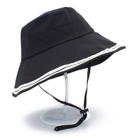 Women Summer Cotton Sunscreen Bucket Hat Wide Brim Anti-UV Foldable Sun Hat With Adjustable Windproof String Contrast Stripe