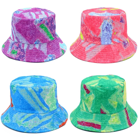 Chapeau Bob Unisexe en Coton Tie Dye Graffiti Coloré Protection Solaire Pêcheur pour Vacances en Plein Air Voyage Plage