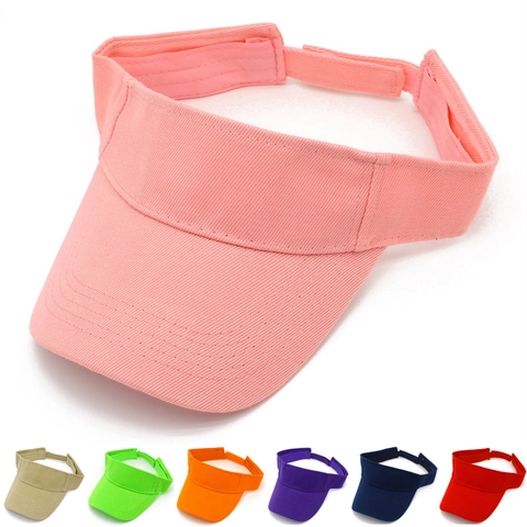 Unisex Solid Color Cotton Sun Visor Hat Adjustable Velcro Breathable Outdoor UV Protection Visor For Tennis Running Golf Beach