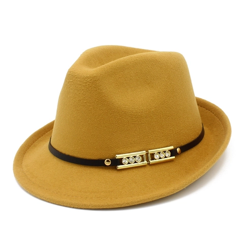 Vintage British Style Cotton Polyester Woolen Fedora Hat With Rhinestone Buckle Leather Band Classic Jazz Trilby Hat For Men Women