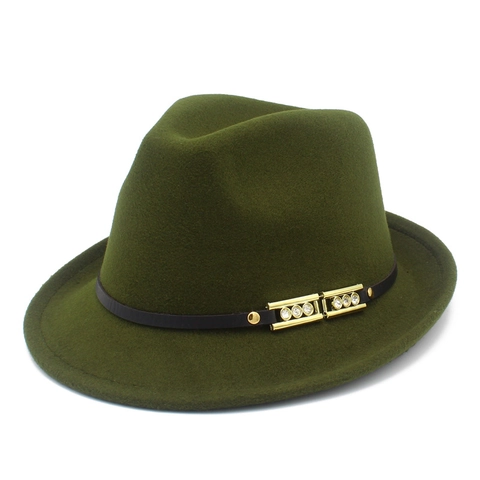 Vintage British Style Cotton Polyester Woolen Fedora Hat With Rhinestone Buckle Leather Band Classic Jazz Trilby Hat For Men Women