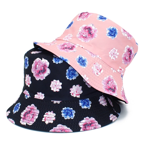 Women Floral Printed Bucket Hat Cotton Canvas Sun Protection Summer Beach Sunshade Pastoral Style Outdoor Fisherman Cap
