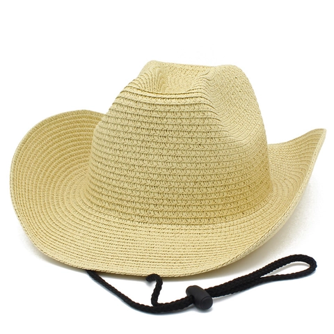 Western Cowboy Straw Hat For Men Women Wide Brim Sun Hat With Adjustable Windproof Rope Summer Beach Travel Hat