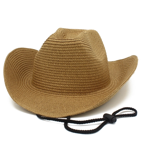 Western Cowboy Straw Hat For Men Women Wide Brim Sun Hat With Adjustable Windproof Rope Summer Beach Travel Hat
