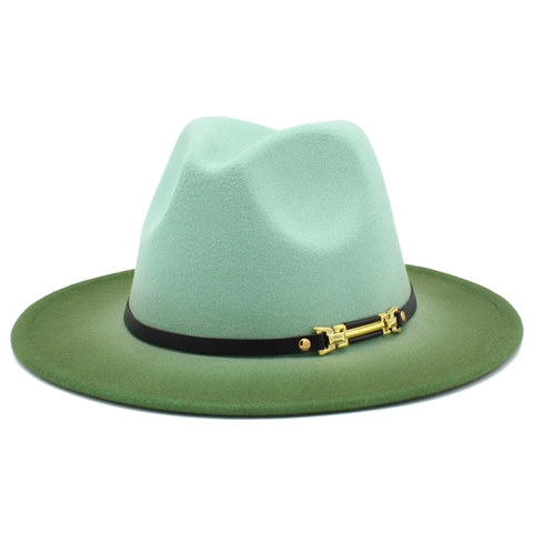 Vintage Ombre Farbverlauf Fedora Hut Damen Herren Breite Krempe Wollfilz Jazz Hut Metallschnalle Gürtel Herbst Winter Panama