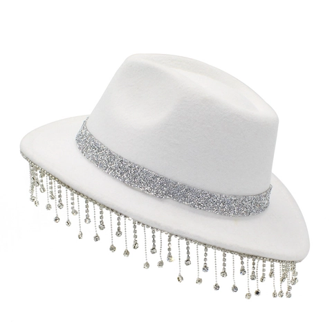 Chapeau Fedora pour Enfants avec Franges en Strass Chapeau de Cow-boy Occidental Scintillant en Mélange de Coton pour Fête Spectacle Filles Garçons Accessoires de Mode