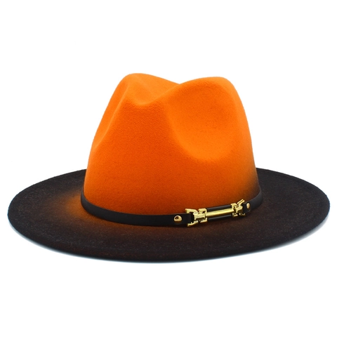 Vintage Ombre Farbverlauf Fedora Hut Damen Herren Breite Krempe Wollfilz Jazz Hut Metallschnalle Gürtel Herbst Winter Panama