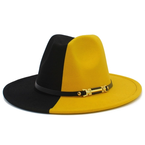Cappello Fedora Bicolore Unisex Misto Cotone Feltro Tesa Larga Cappello Jazz Con Fibbia In Metallo Vintage Colore A Contrasto Cappello Panama