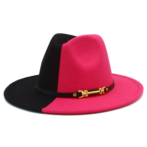 Cappello Fedora Bicolore Unisex Misto Cotone Feltro Tesa Larga Cappello Jazz Con Fibbia In Metallo Vintage Colore A Contrasto Cappello Panama