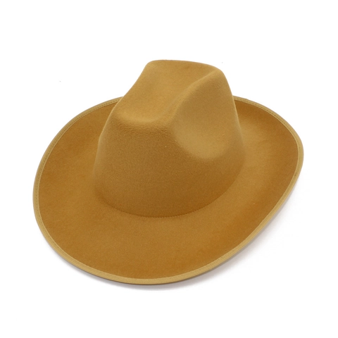 Western Cowboy Fedora Hat For Women Men Vintage Cotton Blend Woolen Felt Wide Brim Jazz Hat With Bound Edge Solid Color Party Outdoor Sun Hat