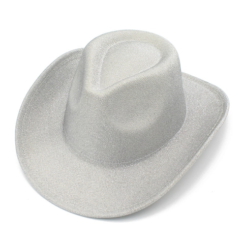 Cappello da Cowboy Occidentale Con Paillettes Glitter per Donna Uomo Halloween Party Jazz Fedora Cappello Lucido Esibizione Palco