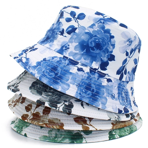 Bob à Imprimé Floral pour Femmes en Coton Protection Solaire Chapeau de Pêcheur Été Pliable Style Pastoral Voyage Extérieur