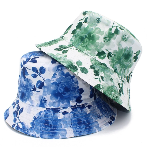 Bob à Imprimé Floral pour Femmes en Coton Protection Solaire Chapeau de Pêcheur Été Pliable Style Pastoral Voyage Extérieur