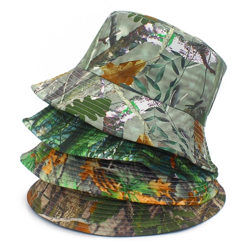 Cappello da Pescatore Mimetico con Foglie per Uomo Donna Protezione Solare Tesa Larga Cappello da Escursionismo in Cotone Traspirante