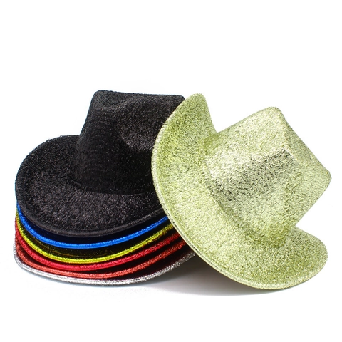 Shiny Metallic Sequin Western Cowboy Hat For Party Stage Performance Men Women Glitter Fedora Jazz Hat Festival Costume Accessory
