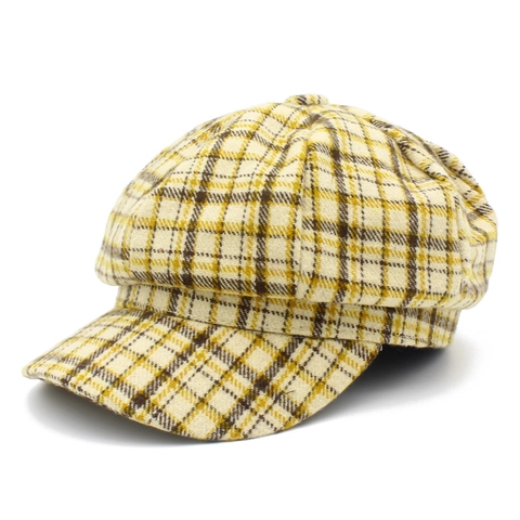 British Retro Plaid Newsboy Cap For Women Men Cotton Blend Octagonal Baker Boy Hat Checkered Cabbie Cap Autumn Winter