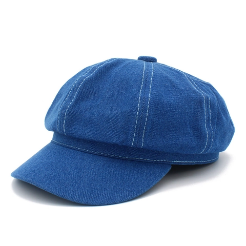 Casquette Gavroche Vintage in Denim Cappello Ottagonale Baker Boy Retro Cuciture a Contrasto Coppola Casual per Donna Uomo Cappello alla Moda Lavato