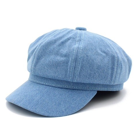 Casquette Gavroche Vintage in Denim Cappello Ottagonale Baker Boy Retro Cuciture a Contrasto Coppola Casual per Donna Uomo Cappello alla Moda Lavato