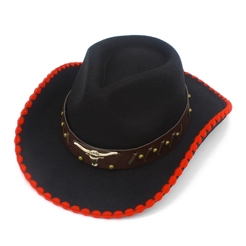 Sombrero de Vaquero Occidental para Hombres Mujeres Retro Cabeza de Toro Remaches Decoración Trenzado Ala Ancha Fedora Sombrero Aire Libre Sombreado