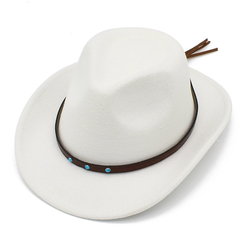 Chapeau de Cowboy Western Vintage pour Enfants en Mélange de Coton Avec Bande en Cuir Turquoise Large Bord Jazz Performance
