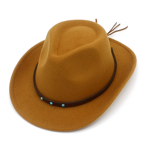 Chapeau de Cowboy Western Vintage pour Enfants en Mélange de Coton Avec Bande en Cuir Turquoise Large Bord Jazz Performance