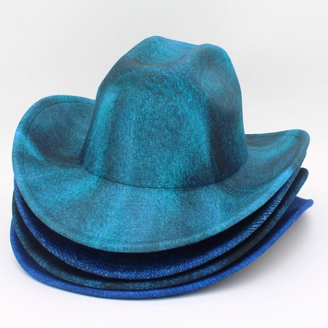 Western Cowboy Hat For Men Women Gradient Marble Texture Wide Brim Fedora Fashion Jazz Hat Party Accessory Retro Style