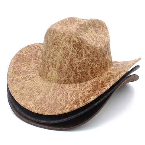 Vintage Distressed Western Cowboy Hat For Unisex Wide Brim Retro Cracked Faux Suede Fedora Jazz Hat Outdoor Sun Party Hat