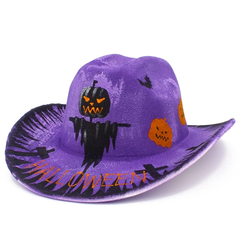 Festive Halloween Christmas Western Cowboy Hat For Adults Men Women Scream Ghostface Pumpkin Snowman Print Wide Brim Fedora Party Costume Hat