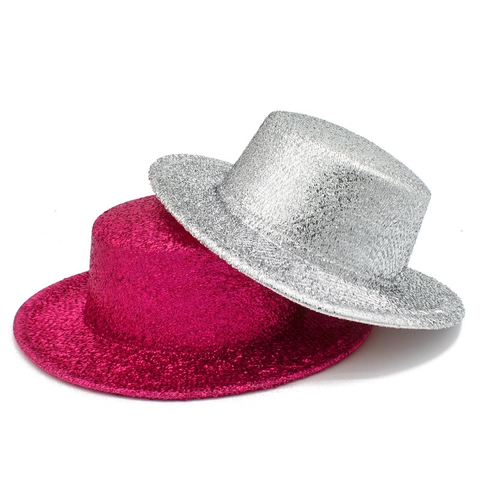 Glitter Flat Top Fedora Hat Shiny Sequin Performance Party Hat Fashion Stage Headwear For Men Women Festive Accessories