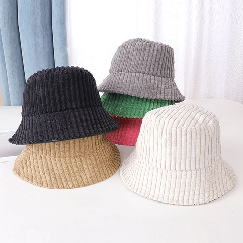 Vintage Corduroy Bucket Hat Solid Color Warm Windproof Outdoor Sun Hat For Unisex Daily Casual Fisherman Hat